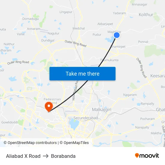 Aliabad X Road to Borabanda map