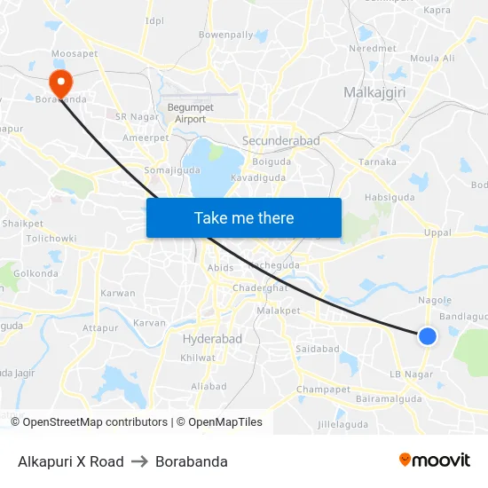 Alkapuri X Road to Borabanda map