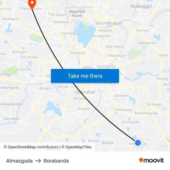 Almasguda to Borabanda map