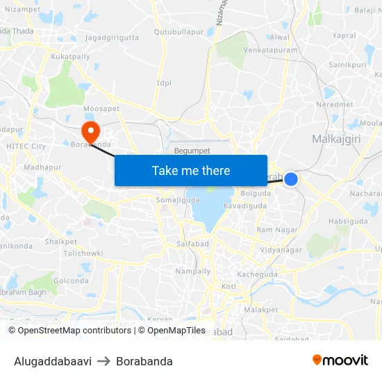 Alugaddabaavi to Borabanda map