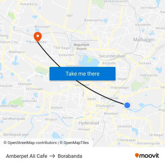 Amberpet Ali Cafe to Borabanda map