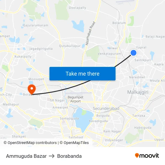 Ammuguda Bazar to Borabanda map