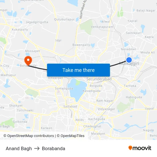 Anand Bagh to Borabanda map