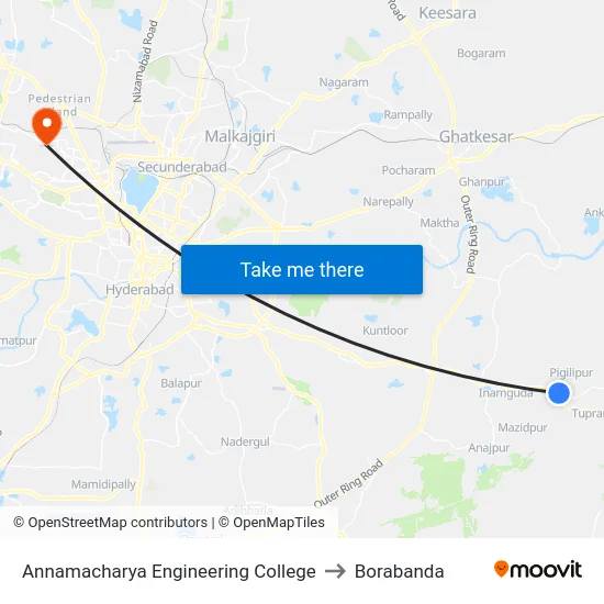 Annamacharya Engineering College to Borabanda map