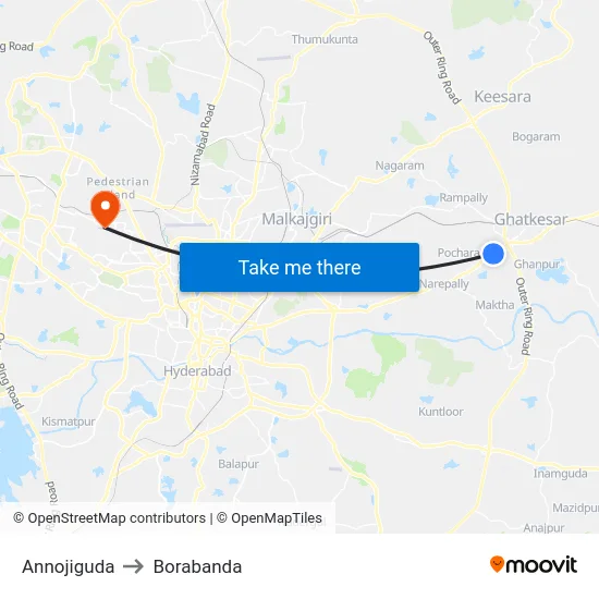 Annojiguda to Borabanda map