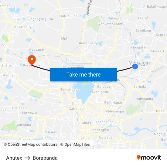 Anutex to Borabanda map