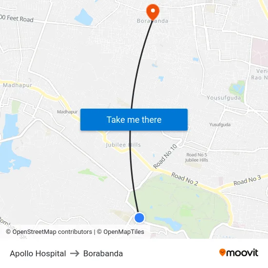 Apollo Hospital to Borabanda map