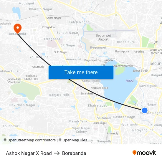 Ashok Nagar X Road to Borabanda map