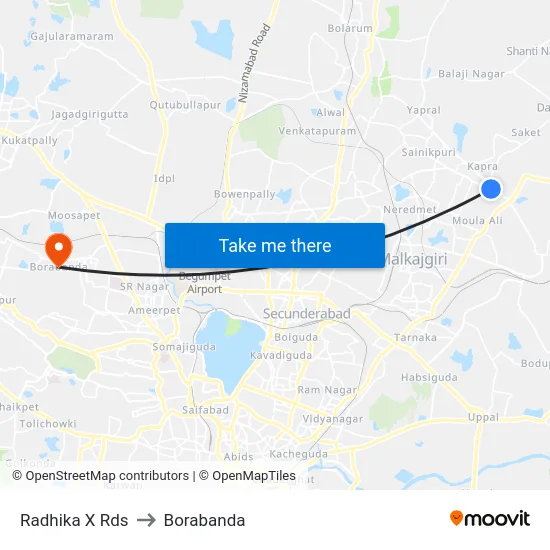 Radhika X Rds to Borabanda map