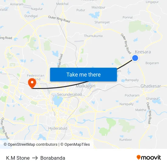K.M Stone to Borabanda map