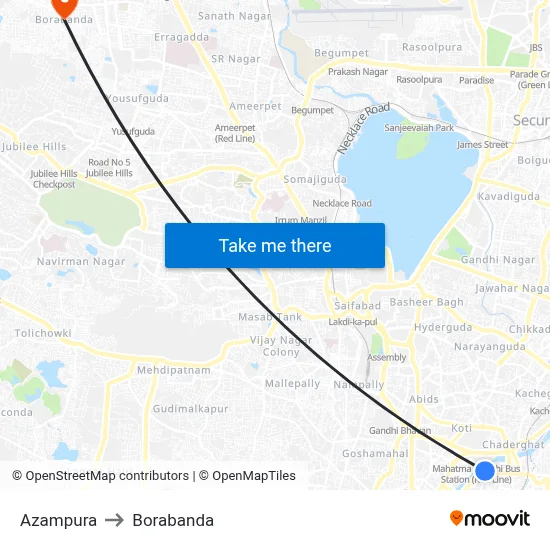 Azampura to Borabanda map
