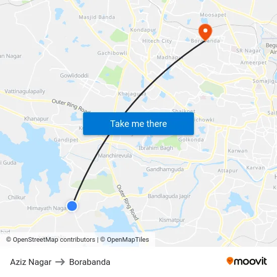 Aziz Nagar to Borabanda map