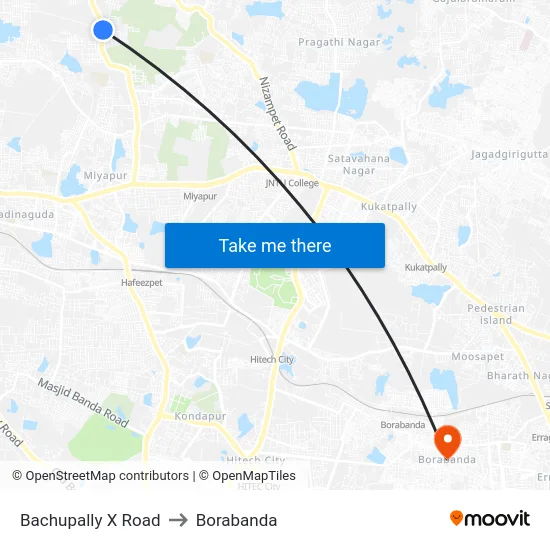 Bachupally X Road to Borabanda map
