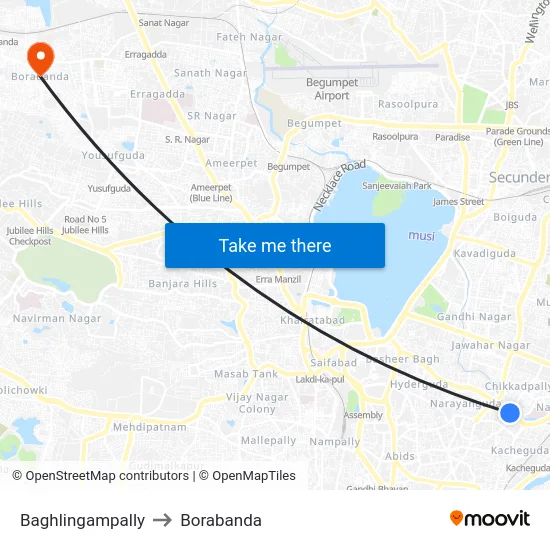 Baghlingampally to Borabanda map