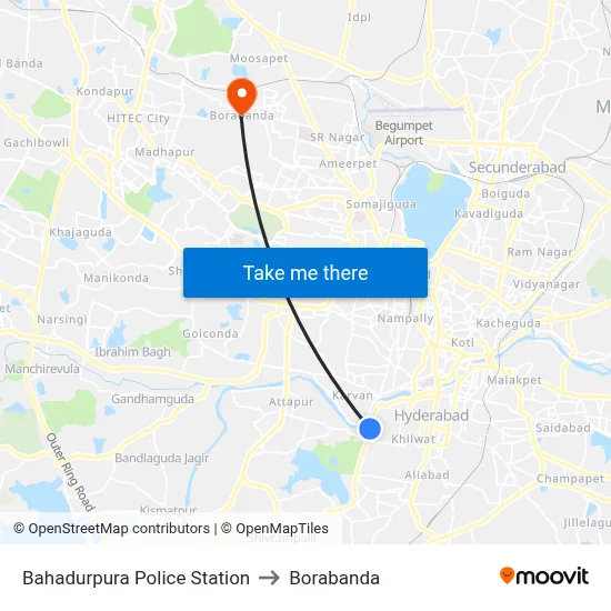 Bahadurpura Police Station to Borabanda map