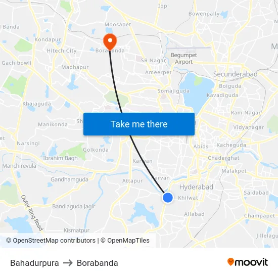 Bahadurpura to Borabanda map