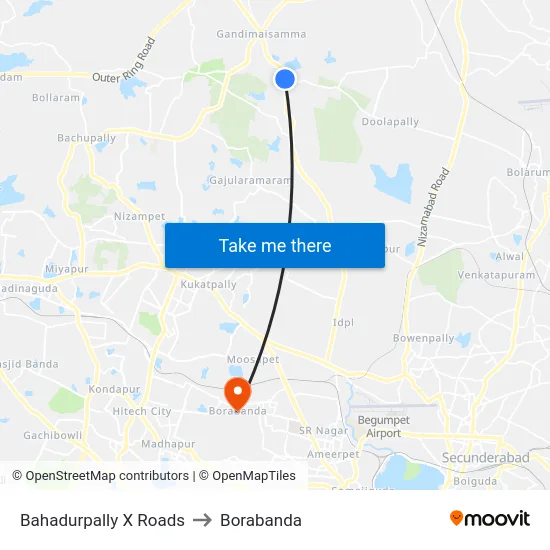 Bahadurpally X Roads to Borabanda map