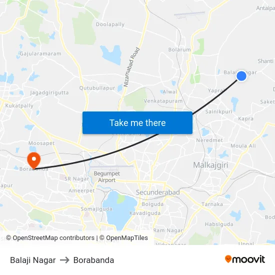 Balaji Nagar to Borabanda map