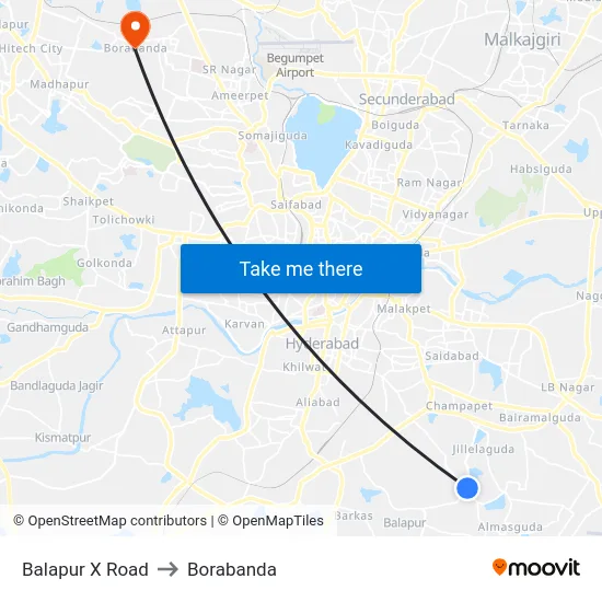 Balapur X Road to Borabanda map