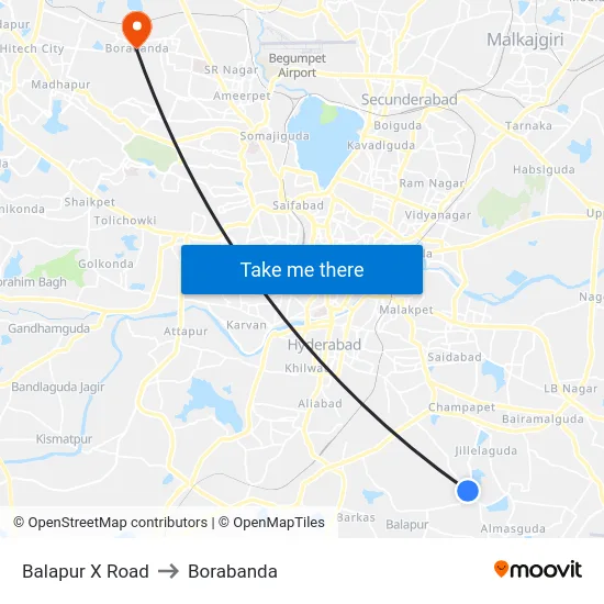Balapur X Road to Borabanda map