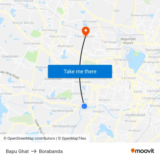 Bapu Ghat to Borabanda map