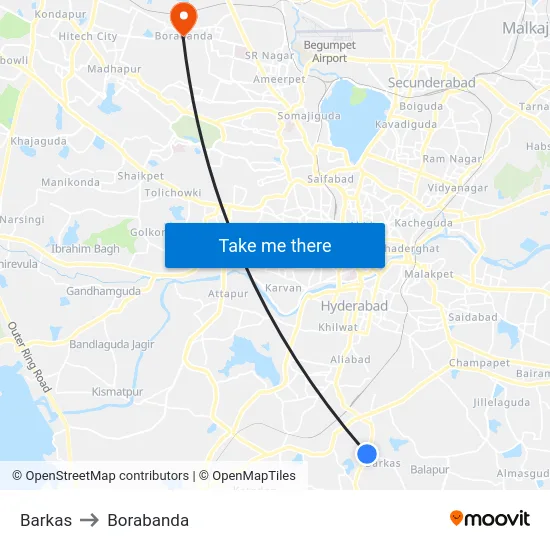 Barkas to Borabanda map