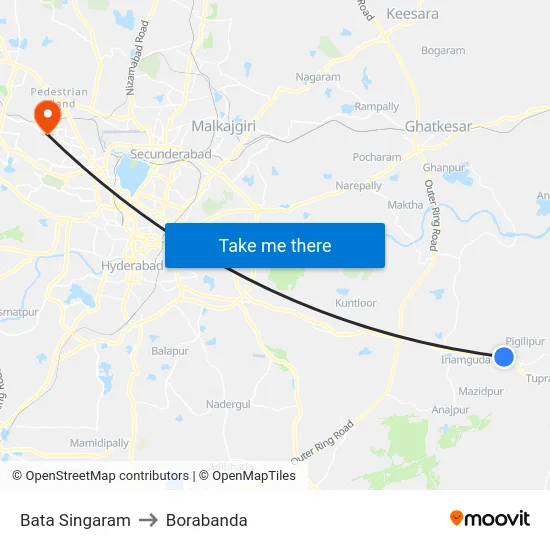 Bata Singaram to Borabanda map