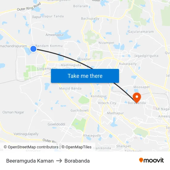 Beeramguda Kaman to Borabanda map