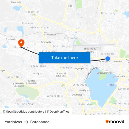 Yatrinivas to Borabanda map
