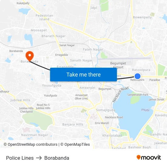 Police Lines to Borabanda map