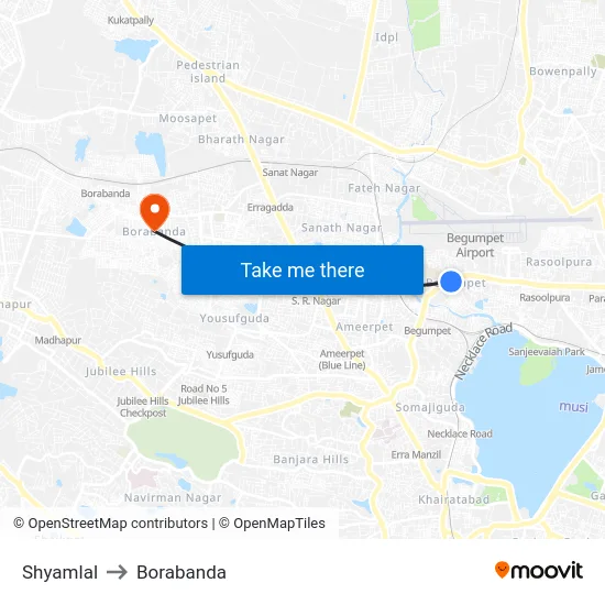 Shyamlal to Borabanda map