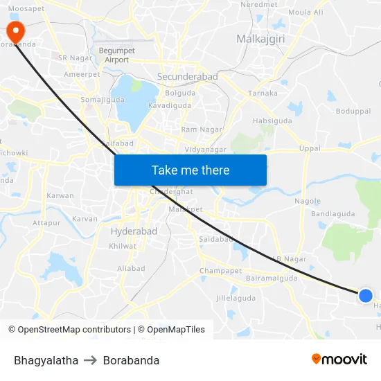 Bhagyalatha to Borabanda map