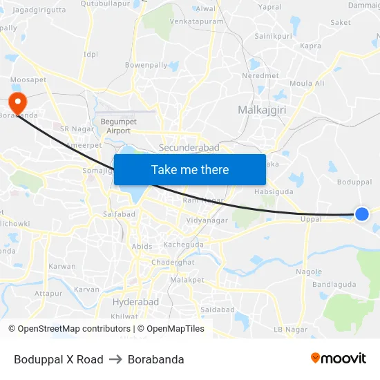 Boduppal X Road to Borabanda map