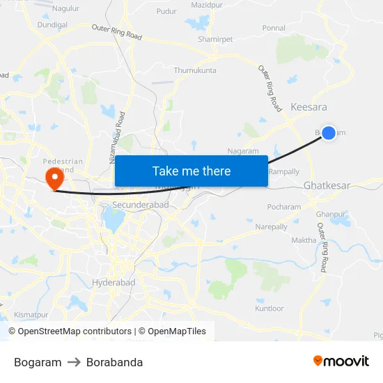 Bogaram to Borabanda map