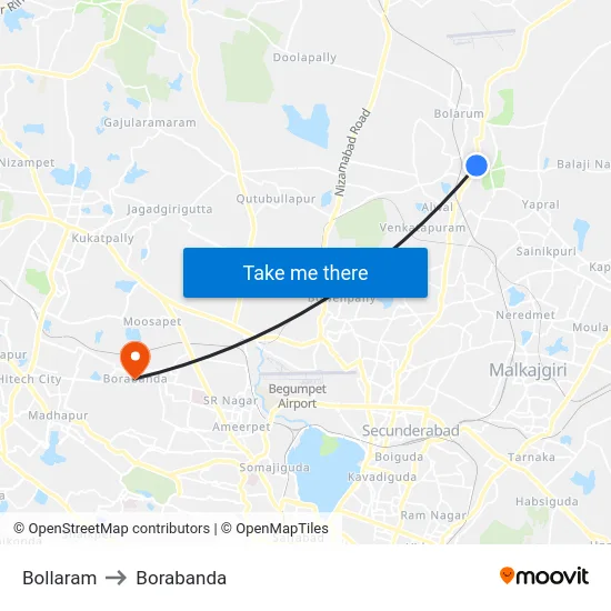 Bollaram to Borabanda map