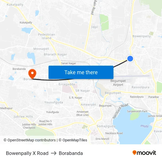 Bowenpally X Road to Borabanda map