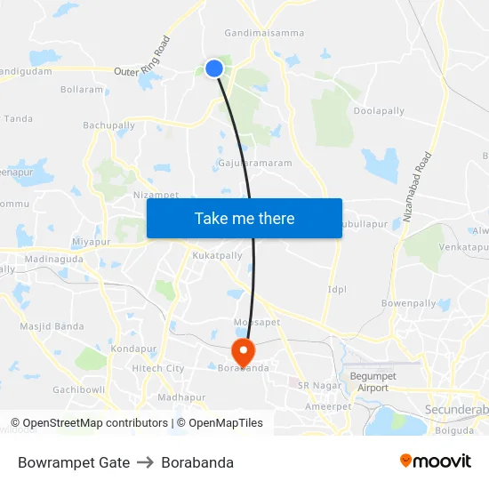 Bowrampet Gate to Borabanda map