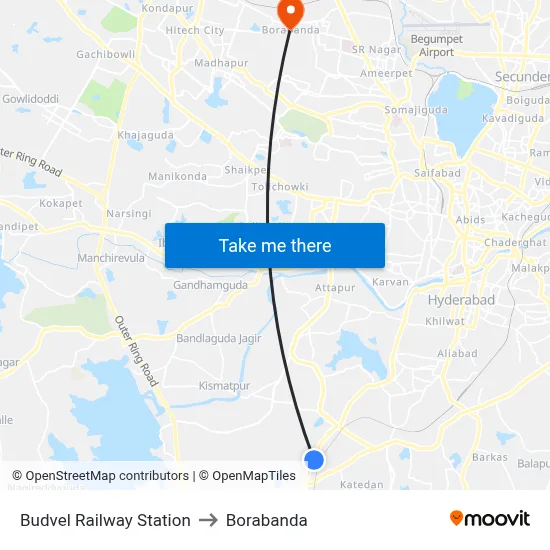 Budvel Railway Station to Borabanda map