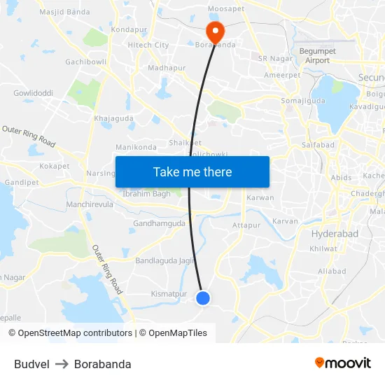 Budvel to Borabanda map