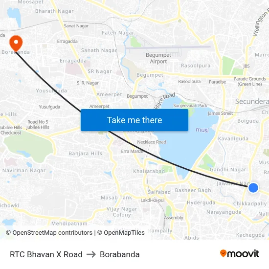 RTC Bhavan X Road to Borabanda map