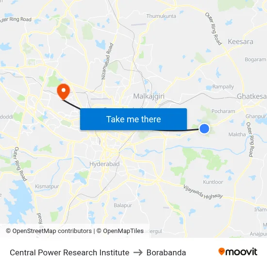 Central Power Research Institute to Borabanda map
