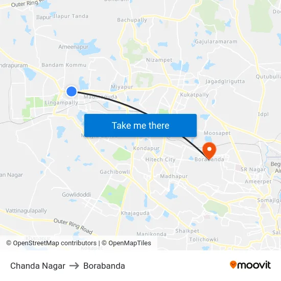 Chanda Nagar to Borabanda map