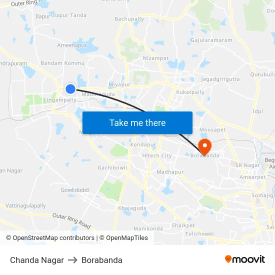 Chanda Nagar to Borabanda map