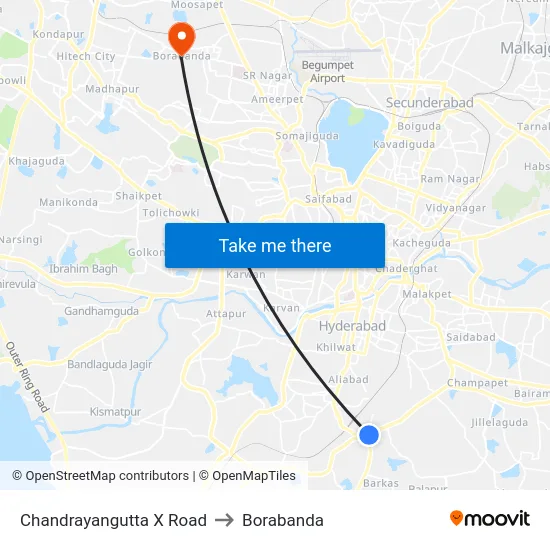 Chandrayangutta X Road to Borabanda map