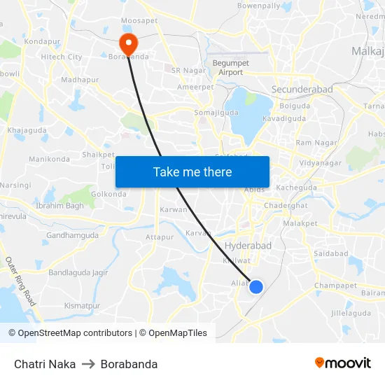 Chatri Naka to Borabanda map