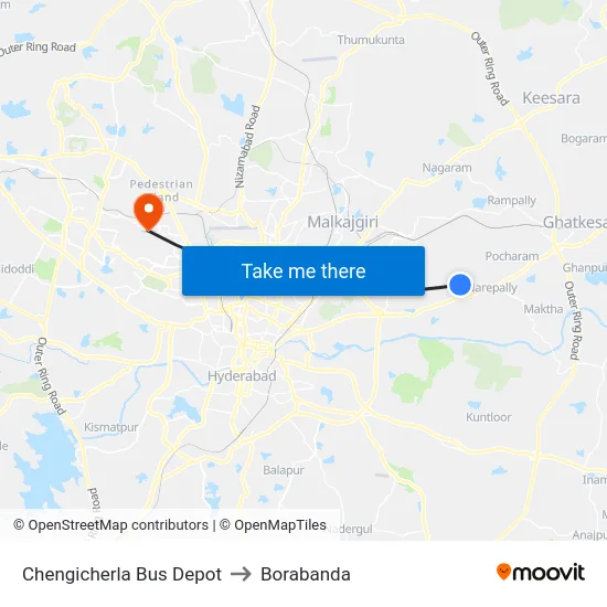 Chengicherla Bus Depot to Borabanda map