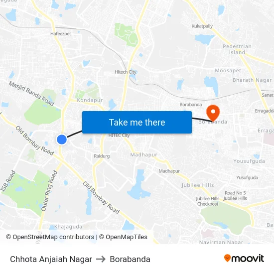 Chhota Anjaiah Nagar to Borabanda map