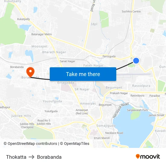 Thokatta to Borabanda map