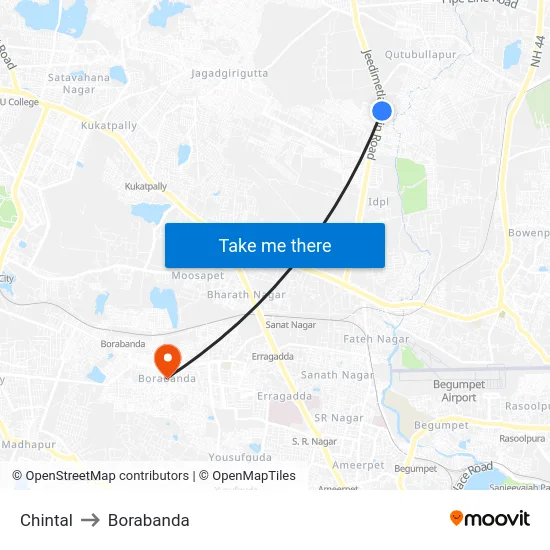 Chintal to Borabanda map