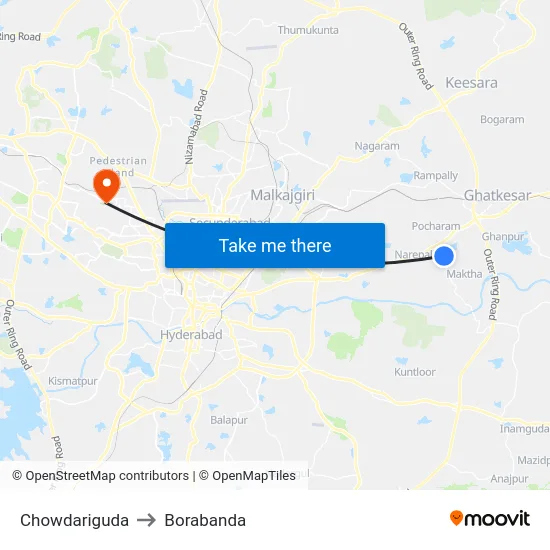 Chowdariguda to Borabanda map